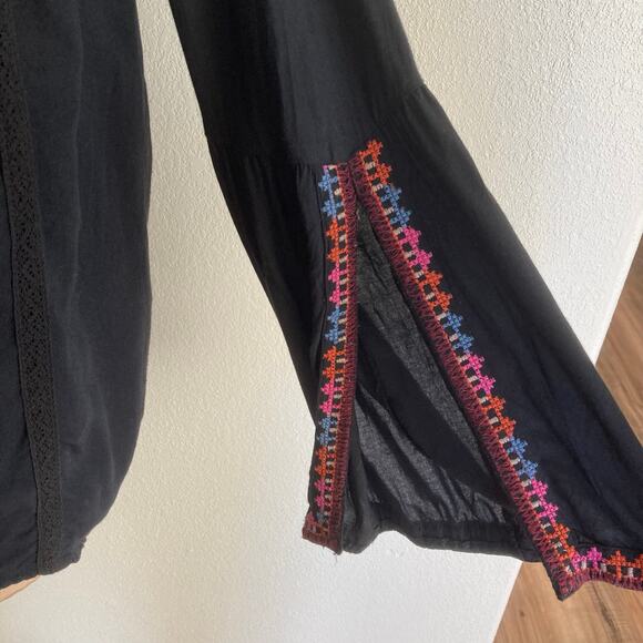 Billabong Peasant Tunic Top Black S / P Embroidery Bell Sleeve Boho Baja Folk - Picture 5 of 12